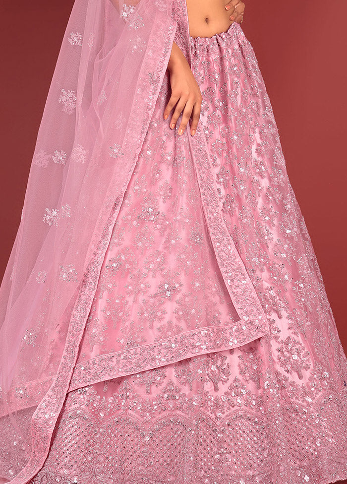 3 Pc Pink Net Semi Stitched Lehenga Set - Indian Silk House Agencies