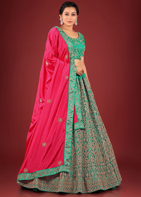 3 Pc Rama Net Semi Stitched Lehenga Set - Indian Silk House Agencies