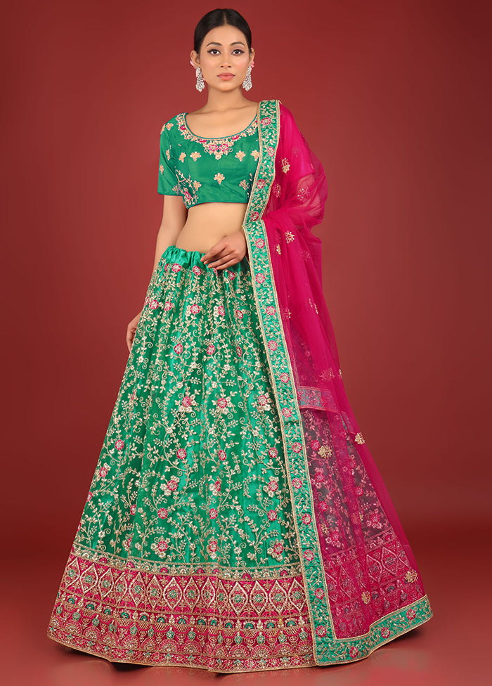 3 Pc Rama Net Semi Stitched Lehenga Set - Indian Silk House Agencies