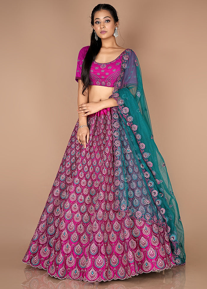 3 Pc Rani Net Semi Stitched Lehenga Set - Indian Silk House Agencies