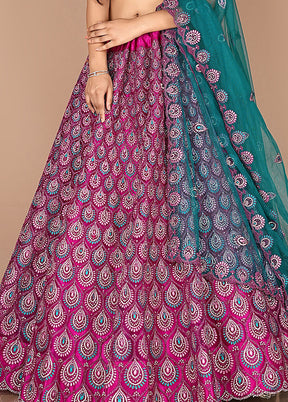 3 Pc Rani Net Semi Stitched Lehenga Set - Indian Silk House Agencies