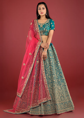 3 Pc Rama Net Semi Stitched Lehenga Set - Indian Silk House Agencies