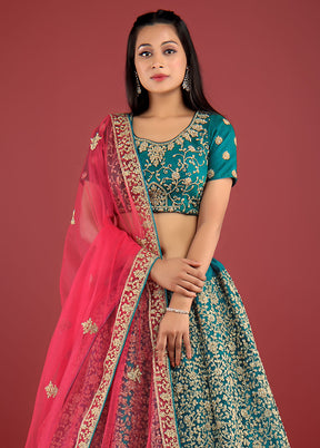 3 Pc Rama Net Semi Stitched Lehenga Set - Indian Silk House Agencies