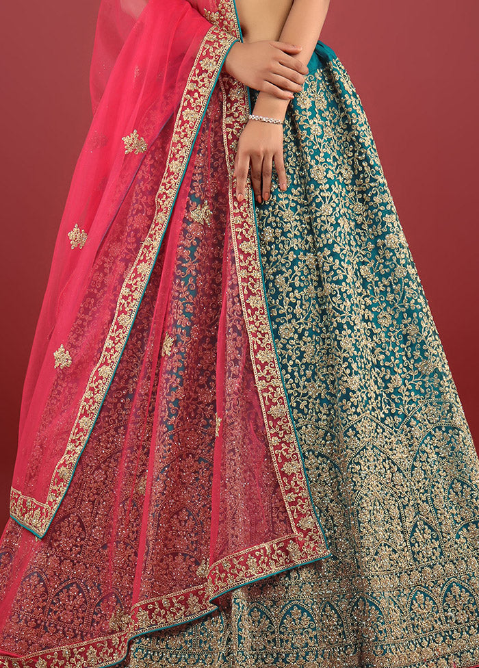 3 Pc Rama Net Semi Stitched Lehenga Set - Indian Silk House Agencies