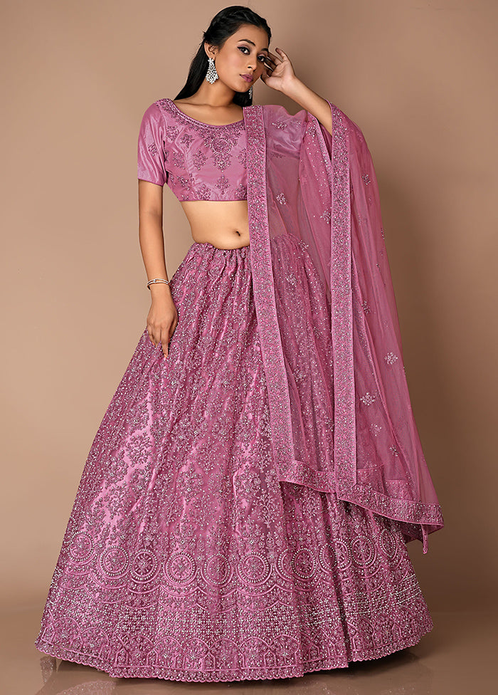 3 Pc Pink Net Semi Stitched Lehenga Set - Indian Silk House Agencies