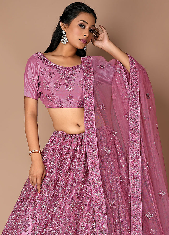 3 Pc Pink Net Semi Stitched Lehenga Set - Indian Silk House Agencies