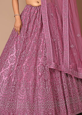 3 Pc Pink Net Semi Stitched Lehenga Set - Indian Silk House Agencies