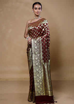 Maroon Banarasi Silk Saree With Blouse Piece