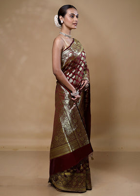 Maroon Banarasi Silk Saree With Blouse Piece