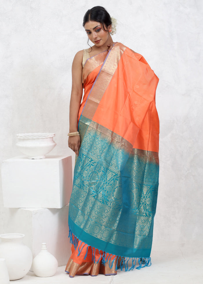 Orange Kanjivaram Pure Silk Saree With Blouse Piece