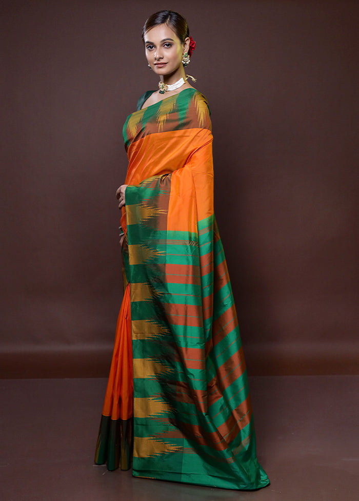 Rust Kanjivaram Silk Saree With Blouse Piece
