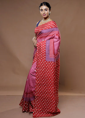 Pink Printed Pure Silk Saree With Blouse Piece - Indian Silk House Agencies