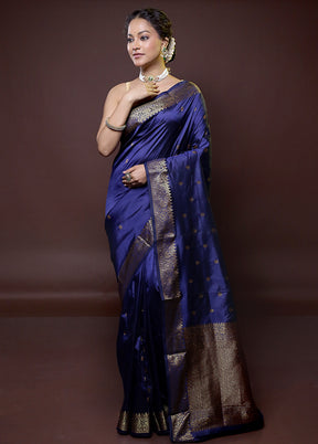 Blue Handloom Katan Pure Silk Saree With Blouse Piece