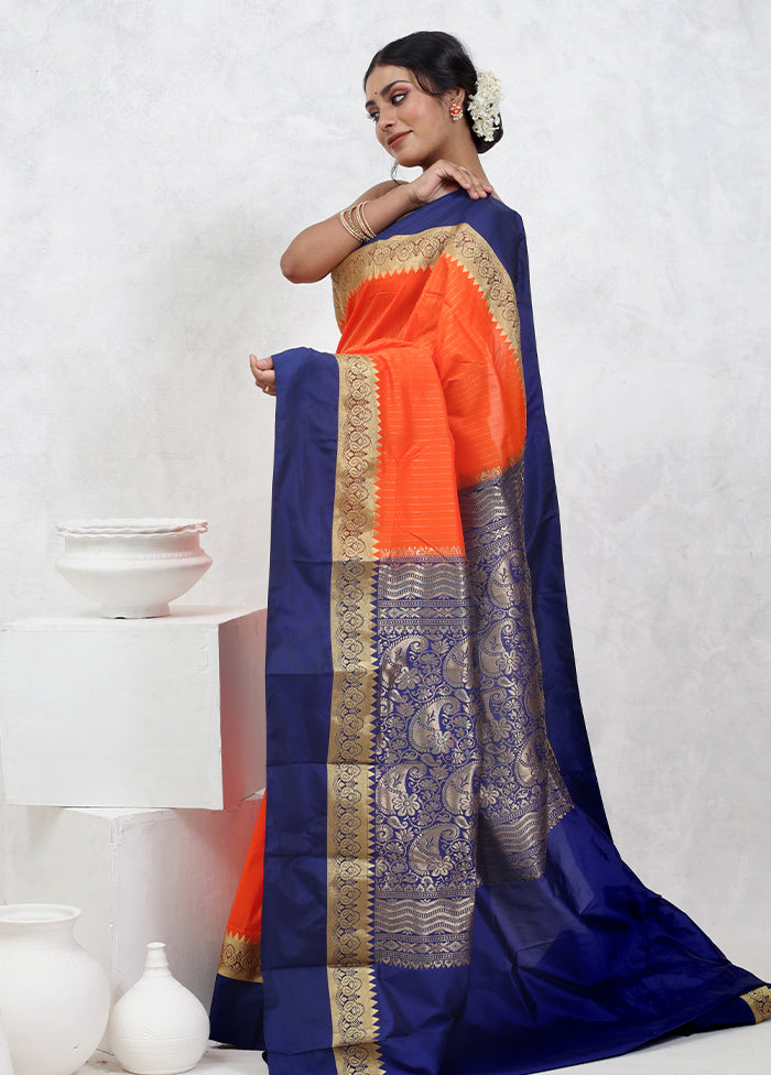 Orange Kanjivaram Silk Saree With Blouse Piece - Indian Silk House Agencies