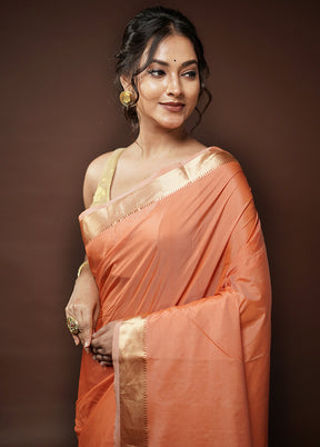 Peach Kanjivaram Silk Saree With Blouse Piece