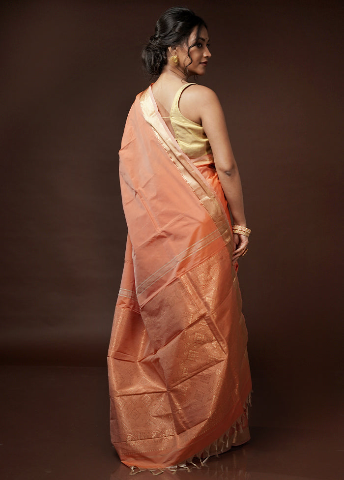 Peach Kanjivaram Silk Saree With Blouse Piece