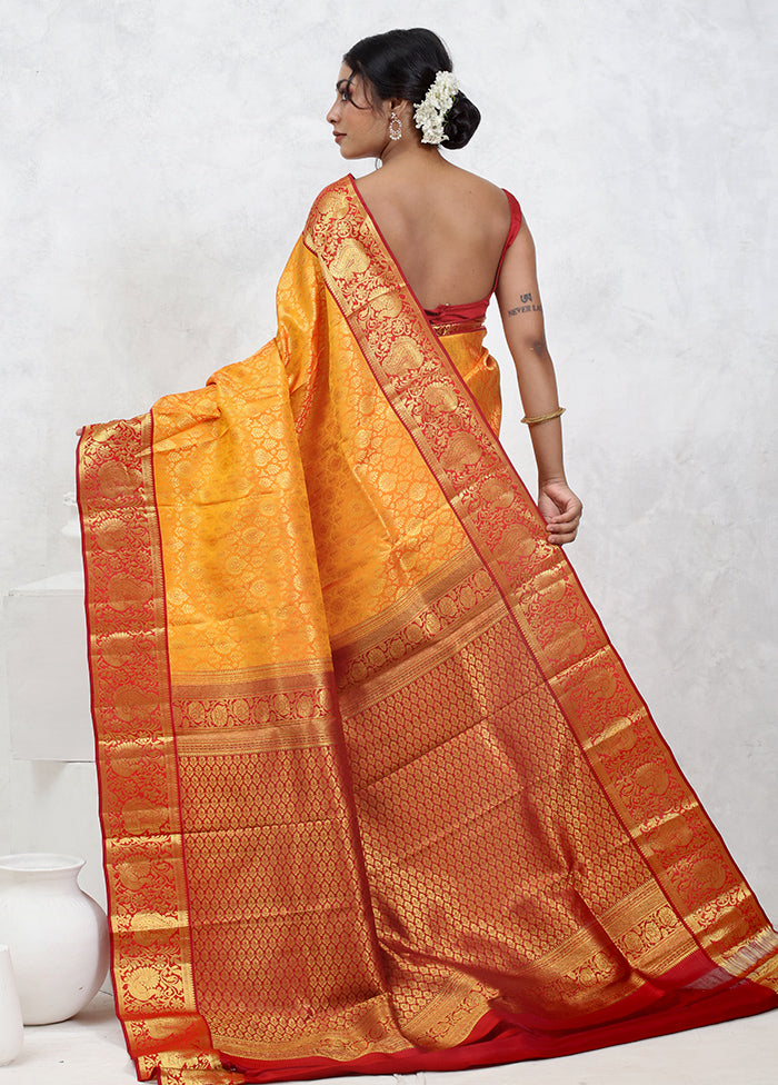 Yellow Kanchipuram Pure Silk Saree With Blouse Piece