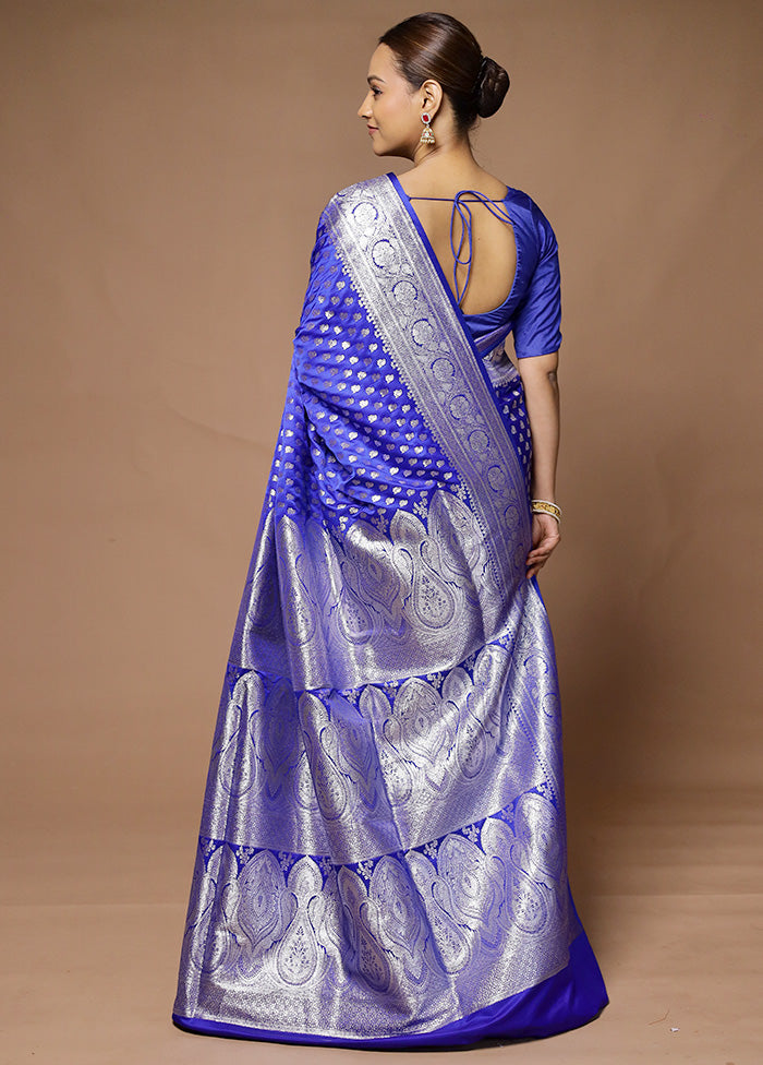 Blue Banarasi Silk Saree With Blouse Piece