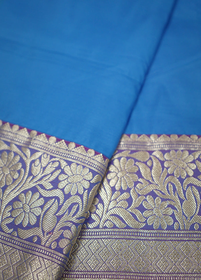 Blue Kanjivaram Silk Saree With Blouse Piece - Indian Silk House Agencies