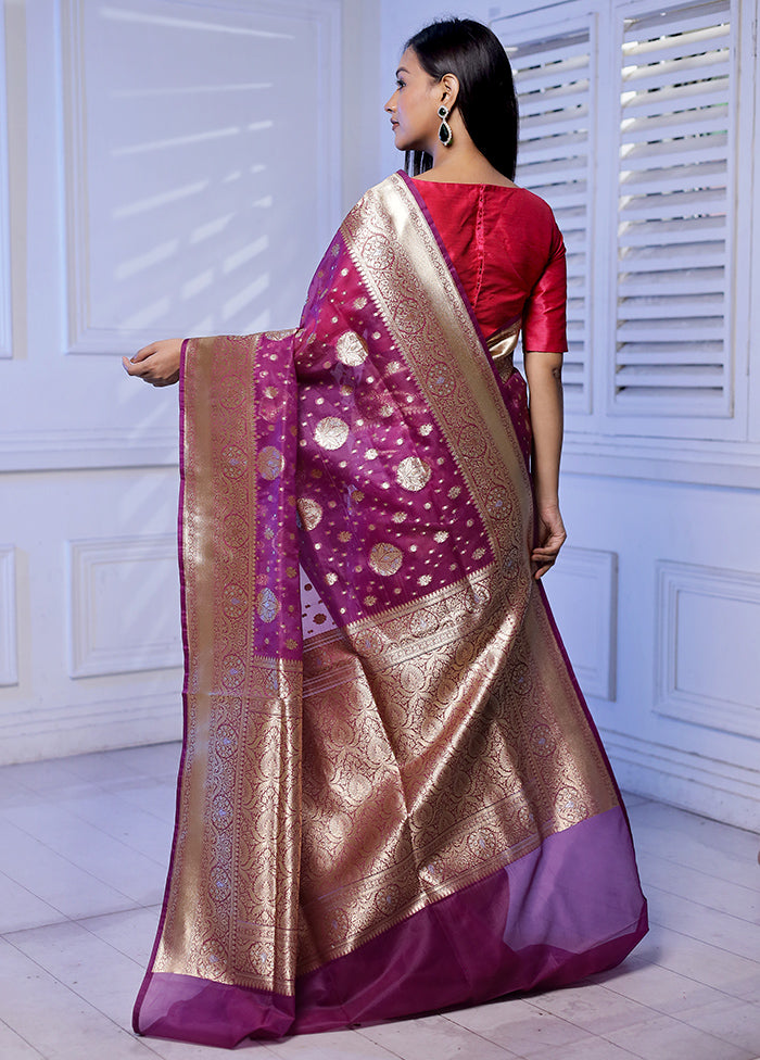 Purple Kora Silk Saree With Blouse Piece