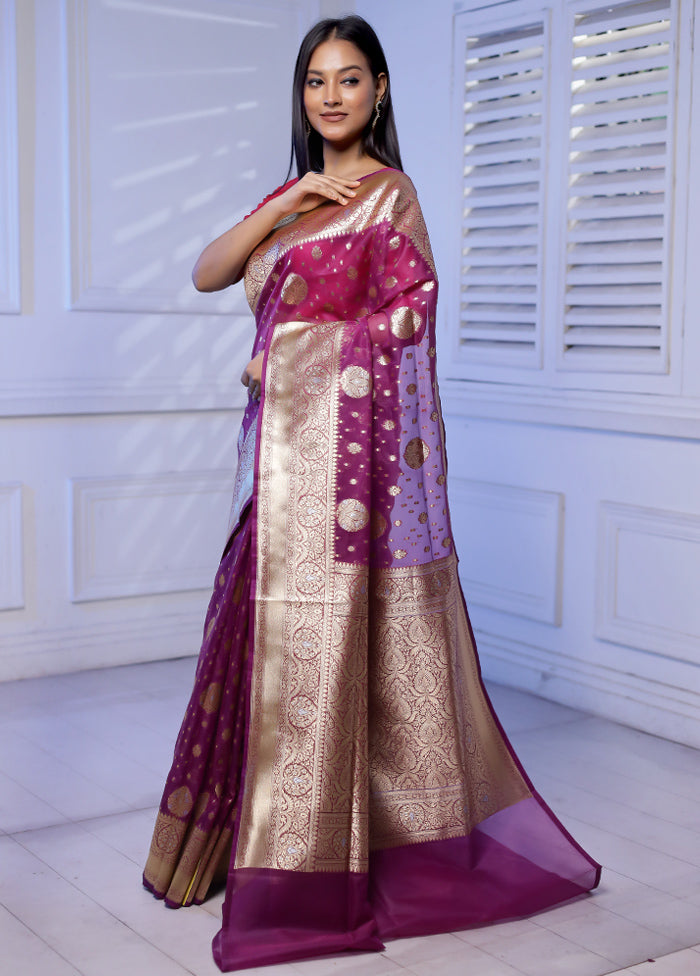 Purple Kora Silk Saree With Blouse Piece