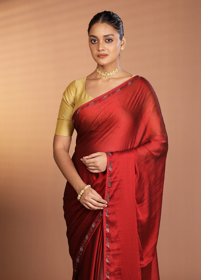 Maroon Chiffon Silk Saree With Blouse Piece