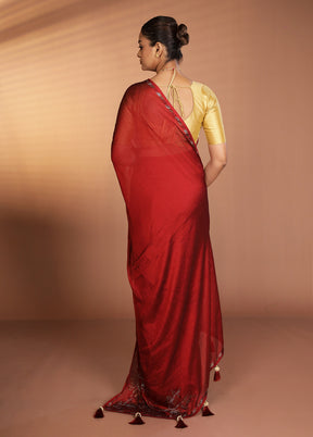 Maroon Chiffon Silk Saree With Blouse Piece