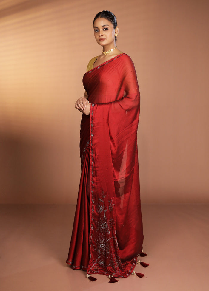 Maroon Chiffon Silk Saree With Blouse Piece