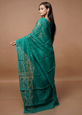 Green Tant Jamdani Saree Without Blouse Piece