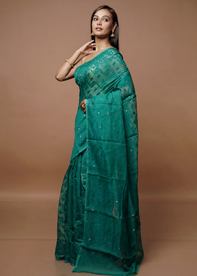 Green Tant Jamdani Saree Without Blouse Piece