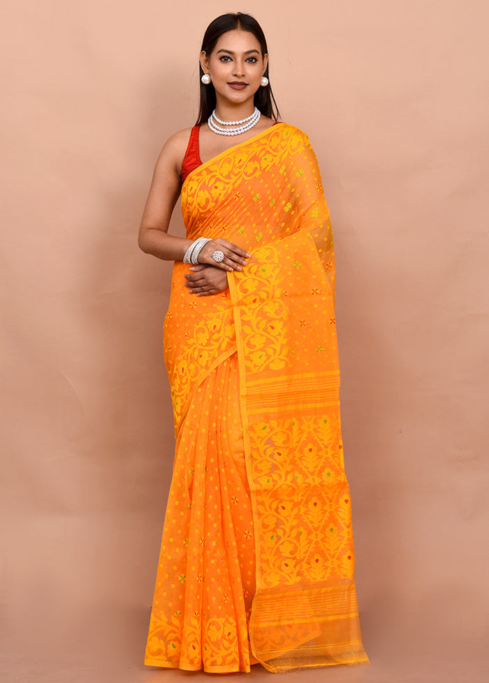 Yellow Tant Jamdani Saree Without Blouse Piece - Indian Silk House Agencies