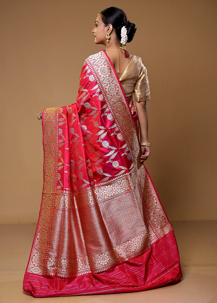 Pink Handloom Katan Pure Silk Saree With Blouse Piece