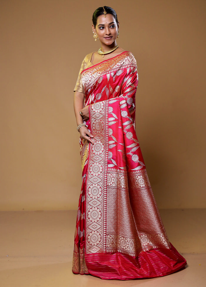 Pink Handloom Katan Pure Silk Saree With Blouse Piece