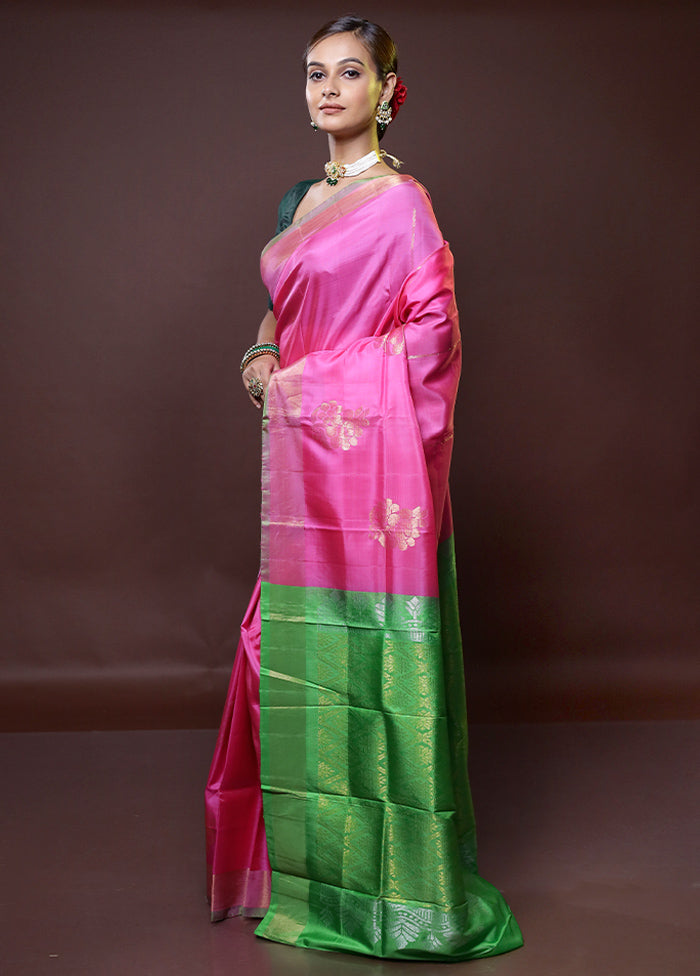 Pink Kanjivaram Silk Saree With Blouse Piece