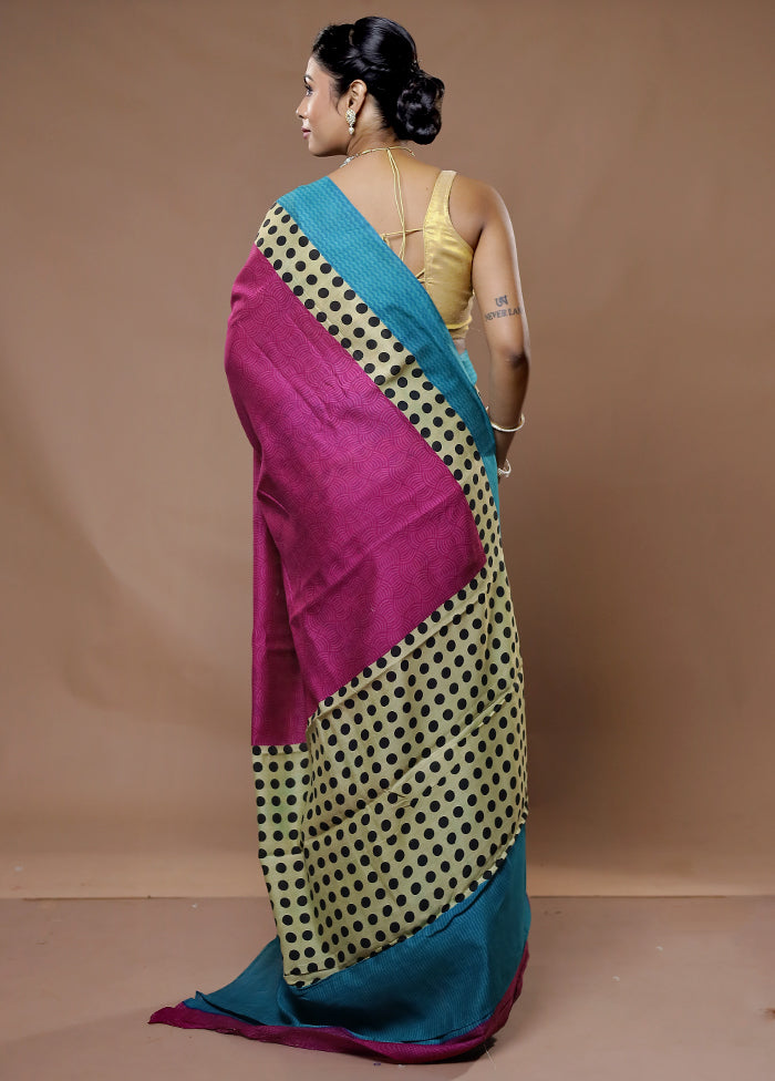 Pink Printed Silk Saree Without Blouse Piece - Indian Silk House Agencies