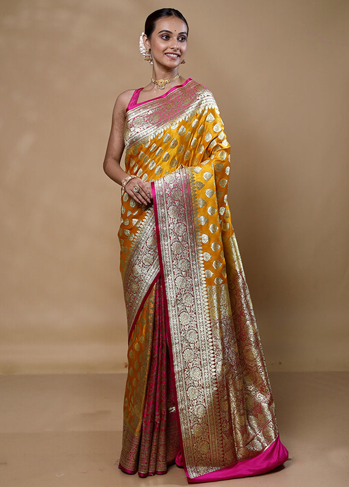 Yellow Banarasi Silk Saree With Blouse Piece