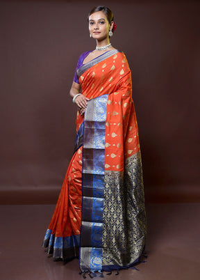 Orange Kanjivaram Silk Saree With Blouse Piece