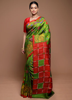 Green Printed Pure Silk Saree Without Blouse Piece