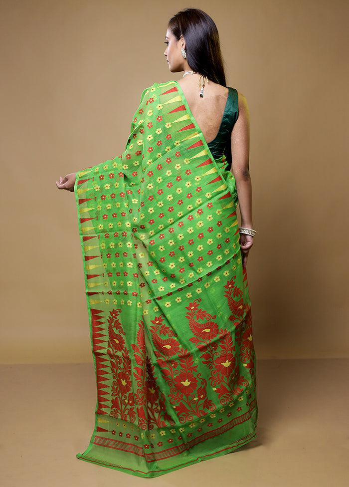 Green Tant Jamdani Saree Without Blouse Piece