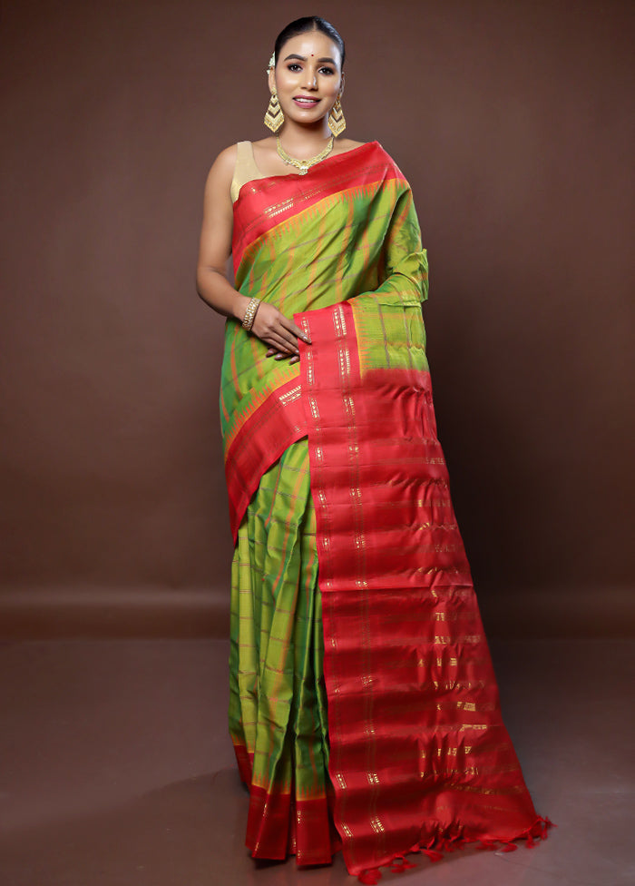 Green Gadwal Pure Silk Saree Without Blouse Piece