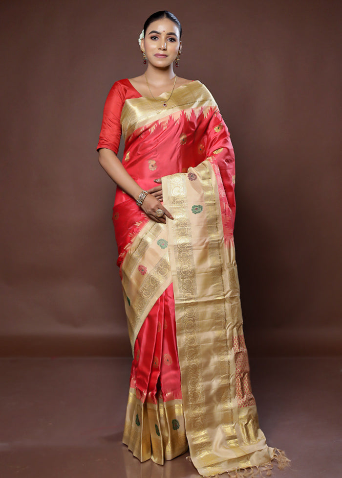 Pink Gadwal Pure Silk Saree Without Blouse Piece - Indian Silk House Agencies