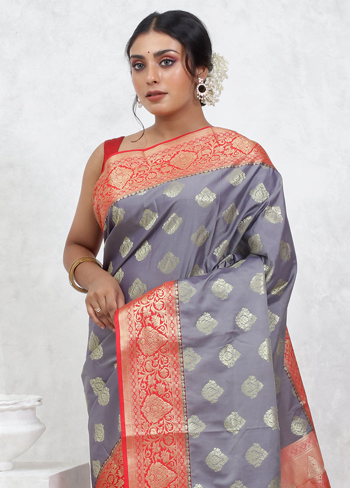 Grey Kanjivaram Silk Saree With Blouse Piece - Indian Silk House Agencies