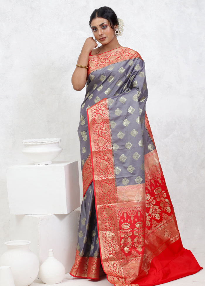 Grey Kanjivaram Silk Saree With Blouse Piece - Indian Silk House Agencies