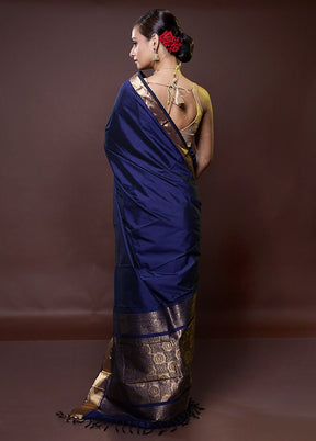 Blue Kanjivaram Silk Saree With Blouse Piece