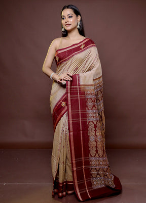 Cream Pure Cotton Saree With Blouse Piece