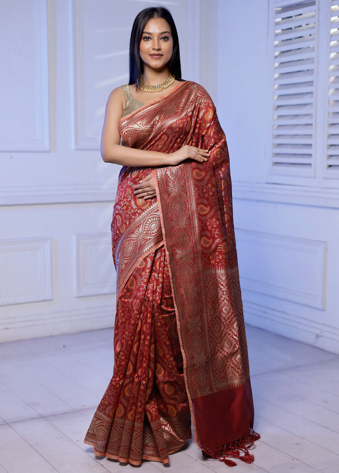 Red Kora Silk Saree With Blouse Piece