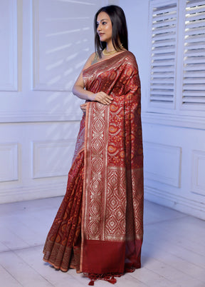 Red Kora Silk Saree With Blouse Piece