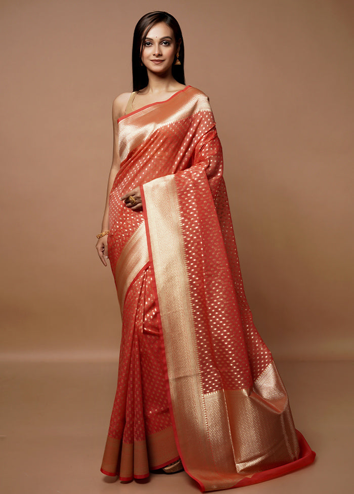 Rust Kora Silk Saree With Blouse Piece