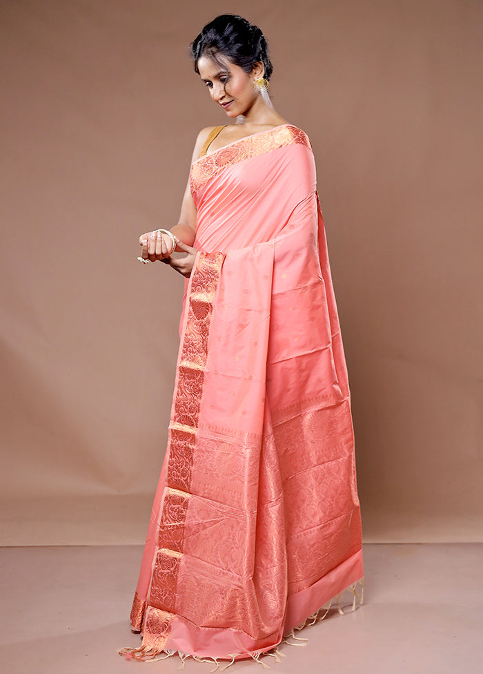 Rust Kanjivaram Silk Saree With Blouse Piece