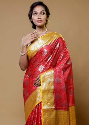 Red Kora Silk Saree With Blouse Piece